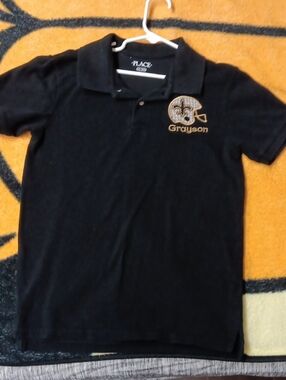 The Children's Place Black Polo with Gold Helmet Embroidery